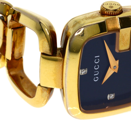 GUCCI Watches Quartz 125.5 Gold Plated , Gold Plated gold G Collection 3P Diamond Square black dial Women Used Authentic