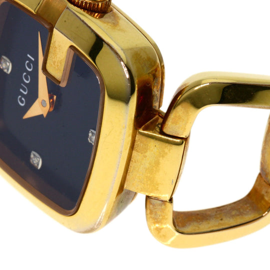 GUCCI Watches Quartz 125.5 Gold Plated , Gold Plated gold G Collection 3P Diamond Square black dial Women Used Authentic