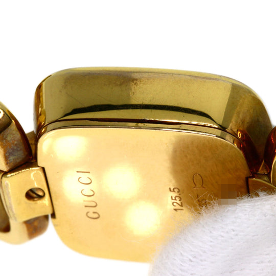GUCCI Watches Quartz 125.5 Gold Plated , Gold Plated gold G Collection 3P Diamond Square black dial Women Used Authentic