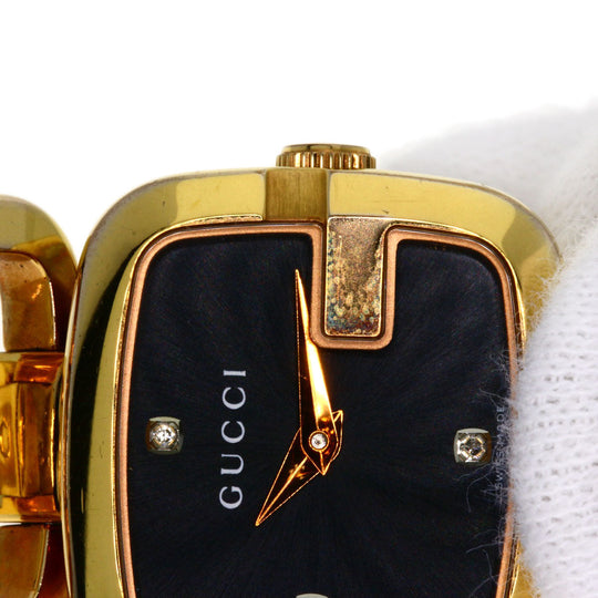 GUCCI Watches Quartz 125.5 Gold Plated , Gold Plated gold G Collection 3P Diamond Square black dial Women Used Authentic
