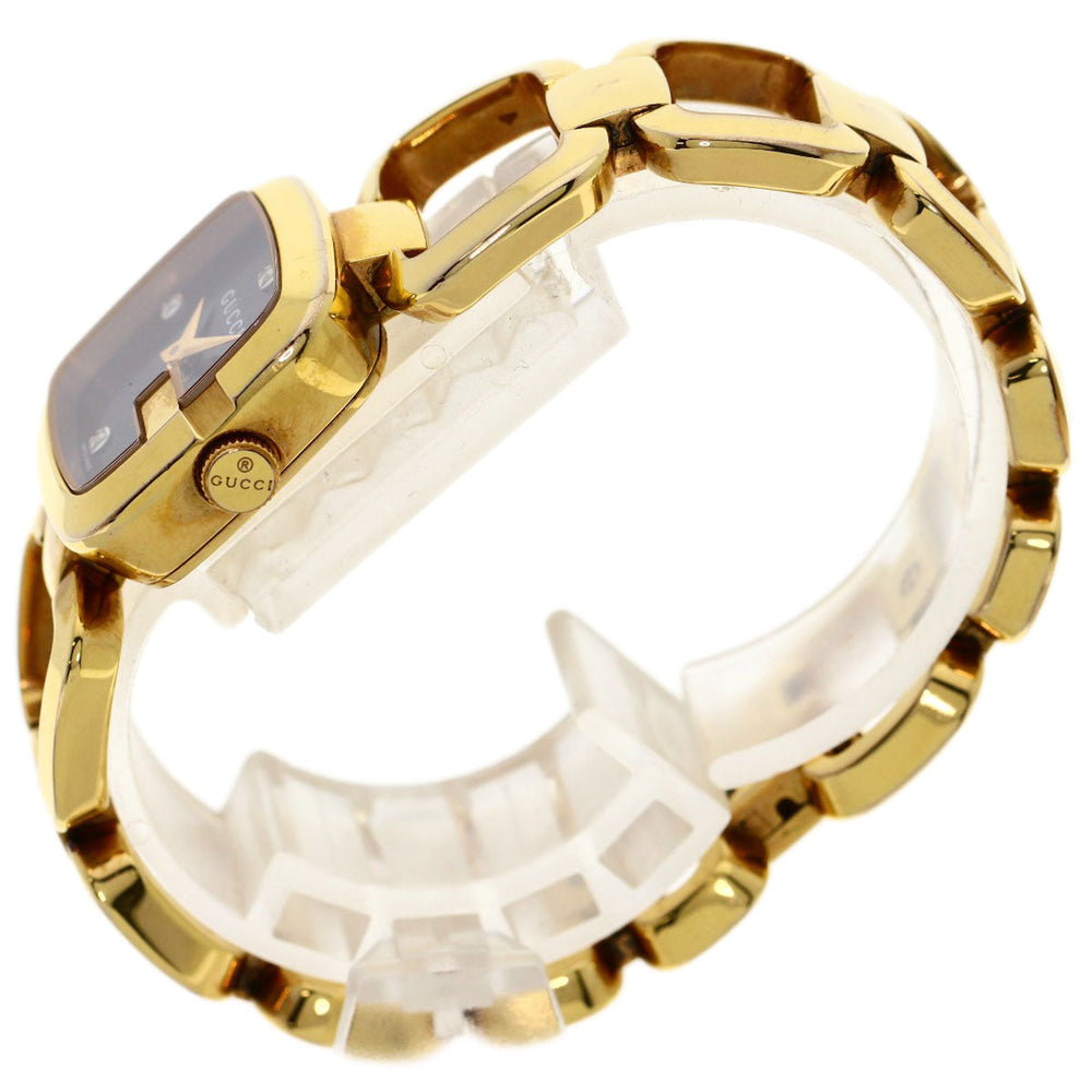 GUCCI Watches Quartz 125.5 Gold Plated , Gold Plated gold G Collection 3P Diamond Square black dial Women Used Authentic
