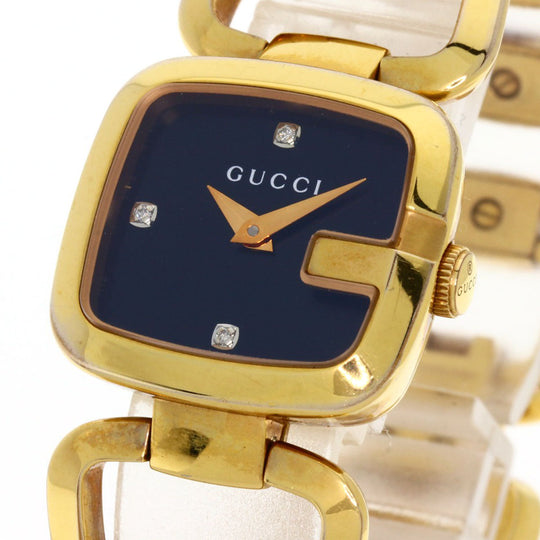 GUCCI Watches Quartz 125.5 Gold Plated , Gold Plated gold G Collection 3P Diamond Square black dial Women Used Authentic