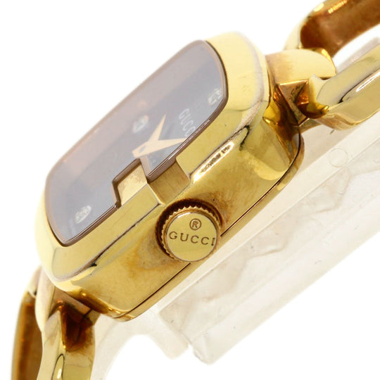GUCCI Watches Quartz 125.5 Gold Plated , Gold Plated gold G Collection 3P Diamond Square black dial Women Used Authentic