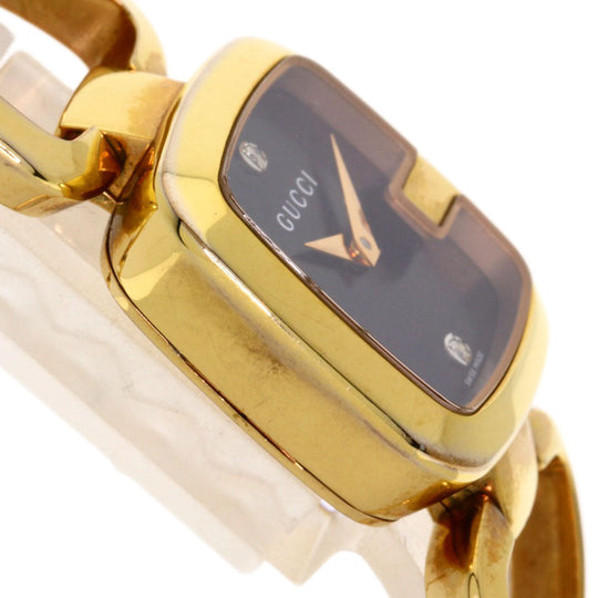 GUCCI Watches Quartz 125.5 Gold Plated , Gold Plated gold G Collection 3P Diamond Square black dial Women Used Authentic