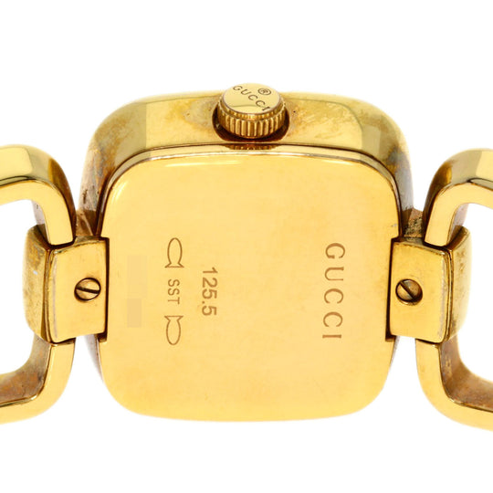 GUCCI Watches Quartz 125.5 Gold Plated , Gold Plated gold G Collection 3P Diamond Square black dial Women Used Authentic