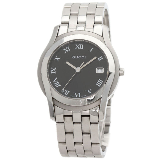 GUCCI Watches Quartz 5500M Stainless Steel , Stainless Steel Silver Round face black dial mens Used Authentic