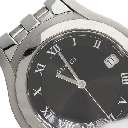 GUCCI Watches Quartz 5500M Stainless Steel , Stainless Steel Silver Round face black dial mens Used Authentic