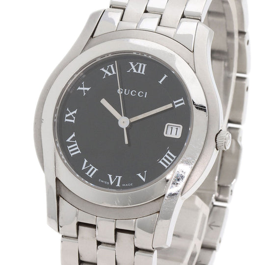 GUCCI Watches Quartz 5500M Stainless Steel , Stainless Steel Silver Round face black dial mens Used Authentic