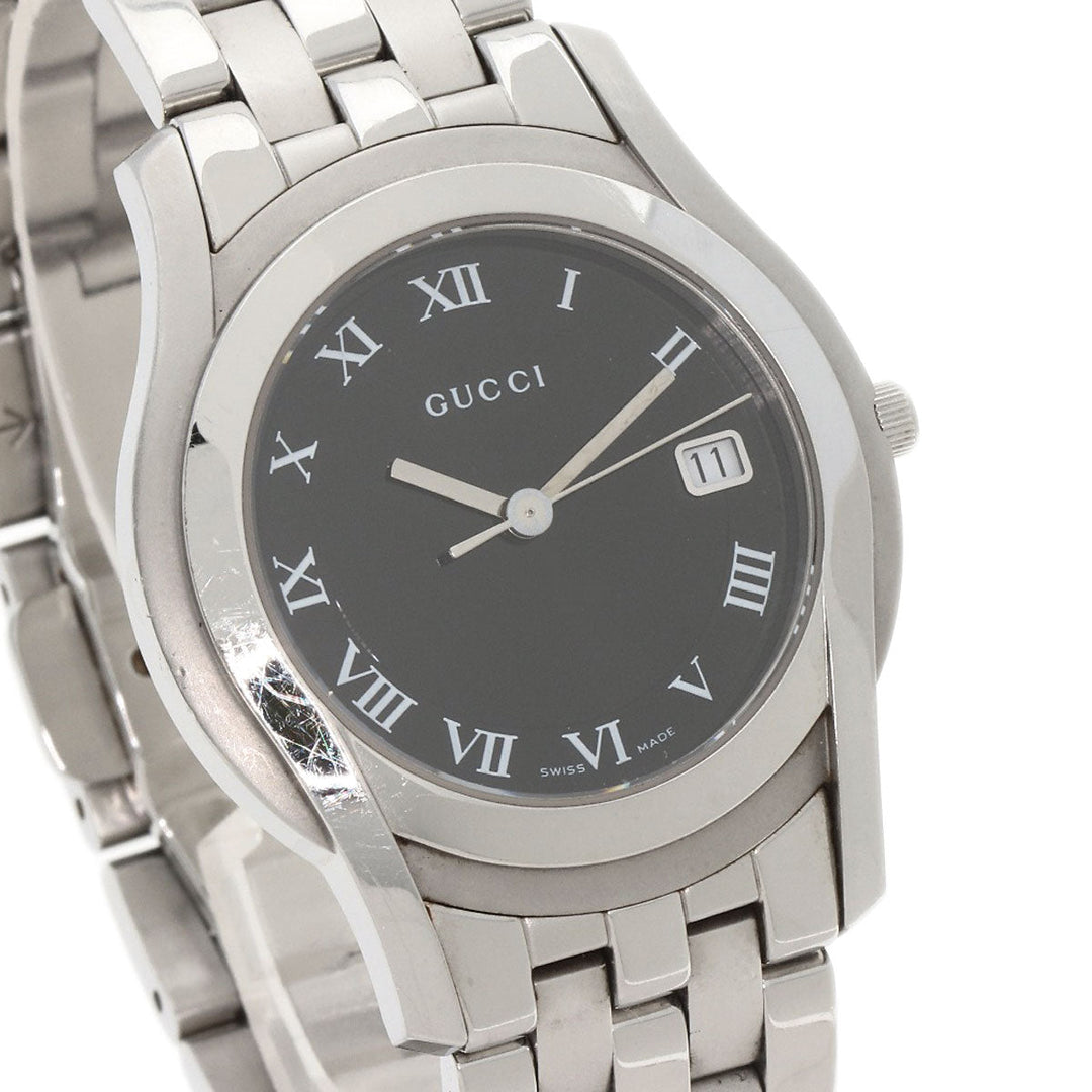 GUCCI Watches Quartz 5500M Stainless Steel , Stainless Steel Silver Round face black dial mens Used Authentic