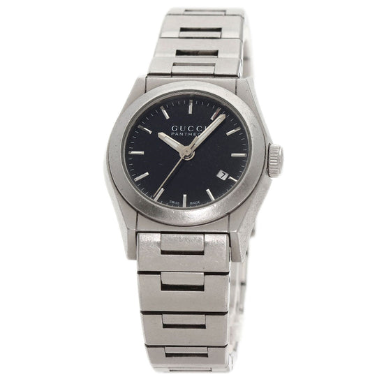 GUCCI Watches Quartz 115.5 Stainless Steel , Stainless Steel Silver Pantheon black dial Women Used Authentic