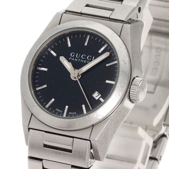GUCCI Watches Quartz 115.5 Stainless Steel , Stainless Steel Silver Pantheon black dial Women Used Authentic