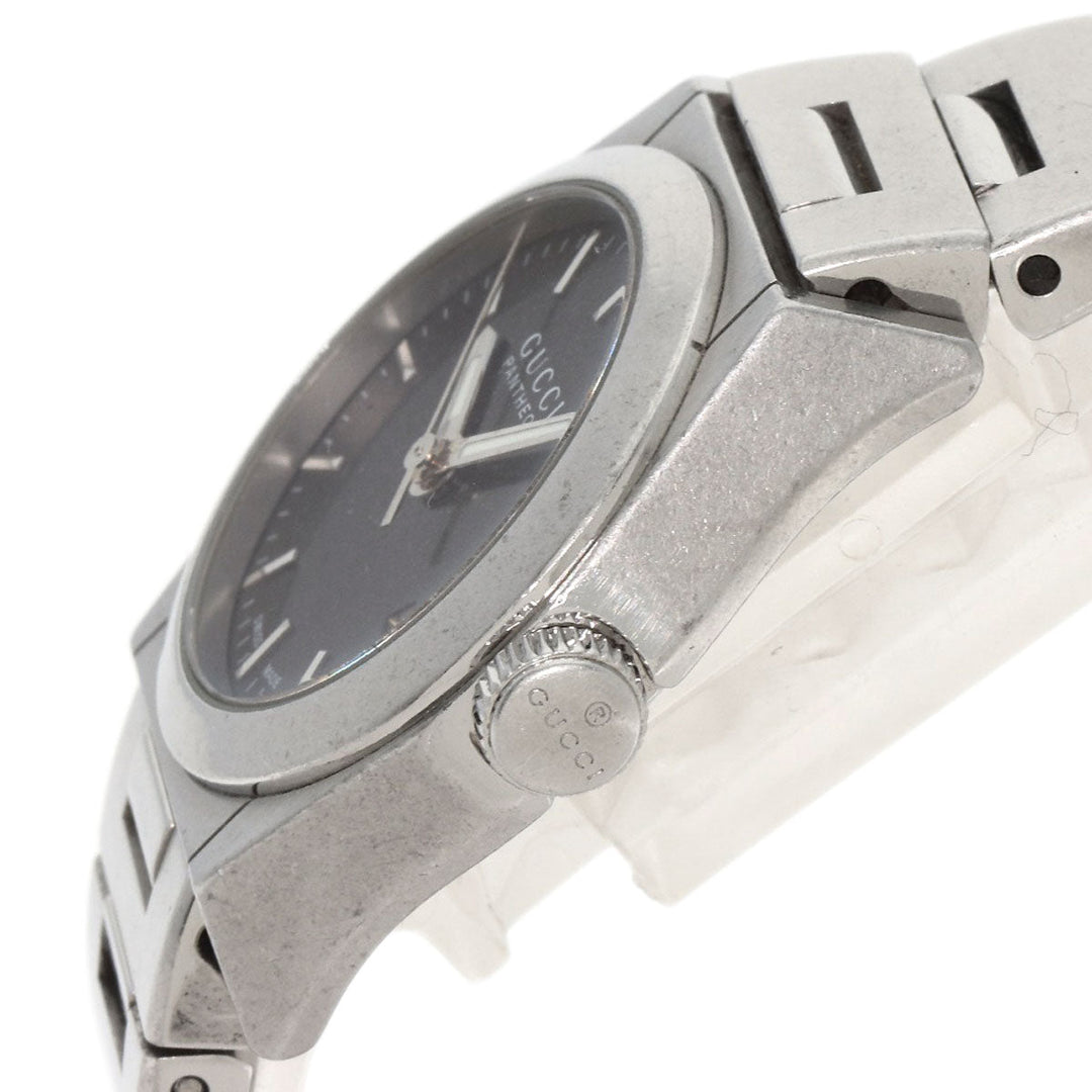 GUCCI Watches Quartz 115.5 Stainless Steel , Stainless Steel Silver Pantheon black dial Women Used Authentic