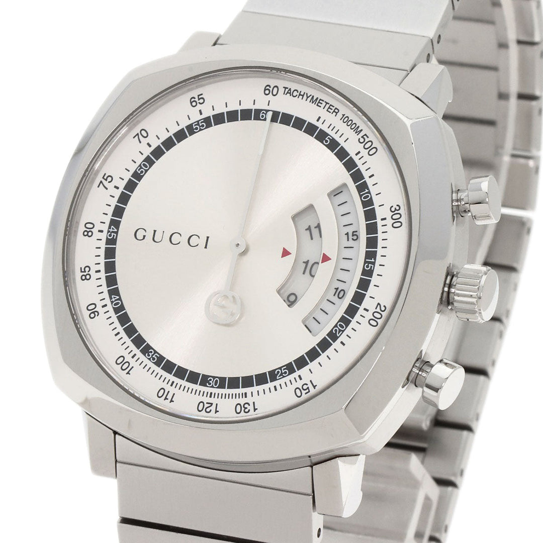 GUCCI Watches Quartz YA157302 Stainless Steel , Stainless Steel Silver Grip Chronograph Silver dial mens Used Authentic