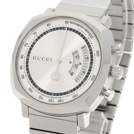 GUCCI Watches Quartz YA157302 Stainless Steel , Stainless Steel Silver Grip Chronograph Silver dial mens Used Authentic