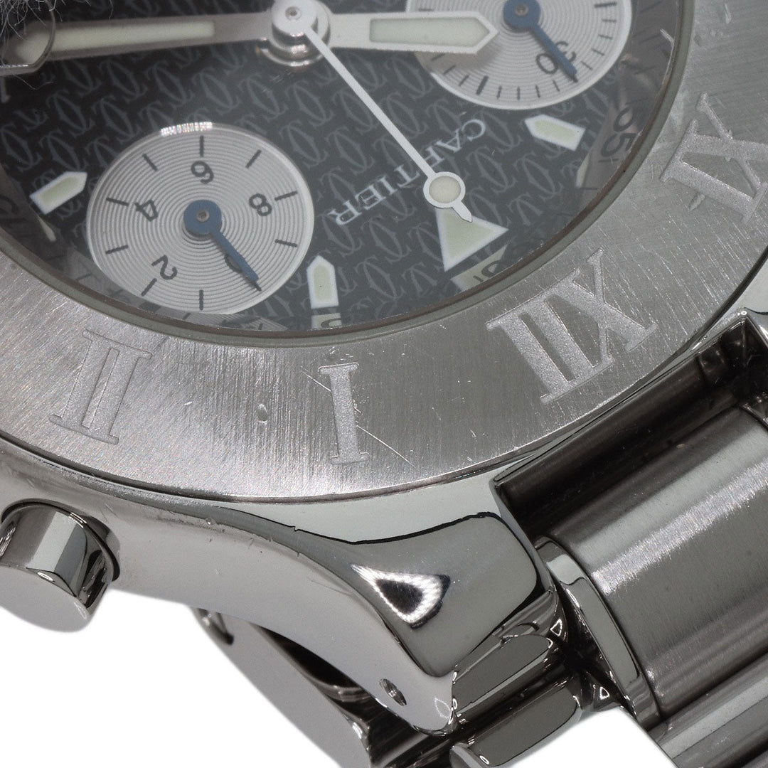 CARTIER Watches Quartz W10172T2 Stainless Steel , Stainless Steel Silver CHRONOSCAPH DATE black dial mens Used Authentic