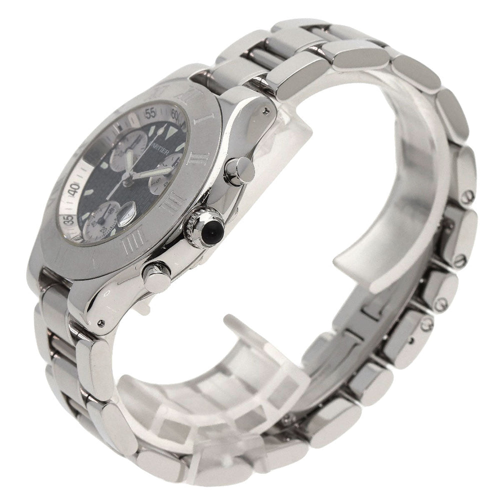 CARTIER Watches Quartz W10172T2 Stainless Steel , Stainless Steel Silver CHRONOSCAPH DATE black dial mens Used Authentic