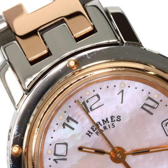 HERMES Watches Quartz CL4.221 Stainless Steel , SSxPGP gold Clipper Nacre New Buckle Pink shell dial Women Used Authentic