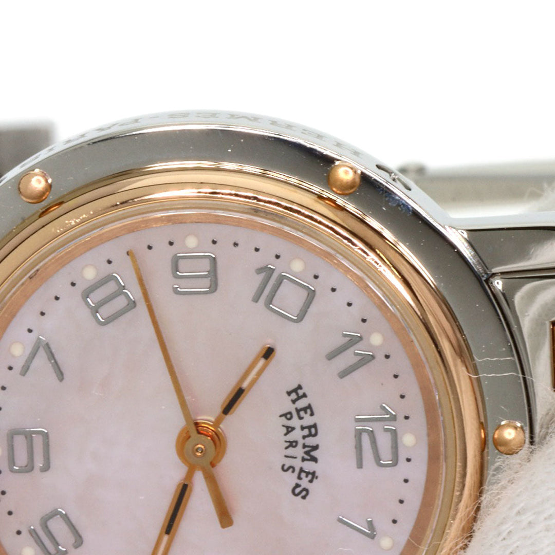HERMES Watches Quartz CL4.221 Stainless Steel , SSxPGP gold Clipper Nacre New Buckle Pink shell dial Women Used Authentic