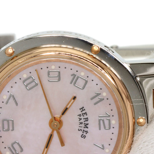 HERMES Watches Quartz CL4.221 Stainless Steel , SSxPGP gold Clipper Nacre New Buckle Pink shell dial Women Used Authentic