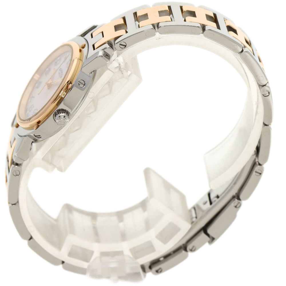 HERMES Watches Quartz CL4.221 Stainless Steel , SSxPGP gold Clipper Nacre New Buckle Pink shell dial Women Used Authentic