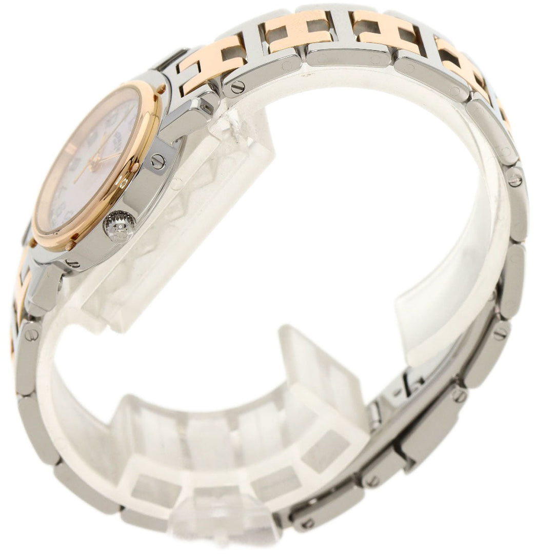 HERMES Watches Quartz CL4.221 Stainless Steel , SSxPGP gold Clipper Nacre New Buckle Pink shell dial Women Used Authentic