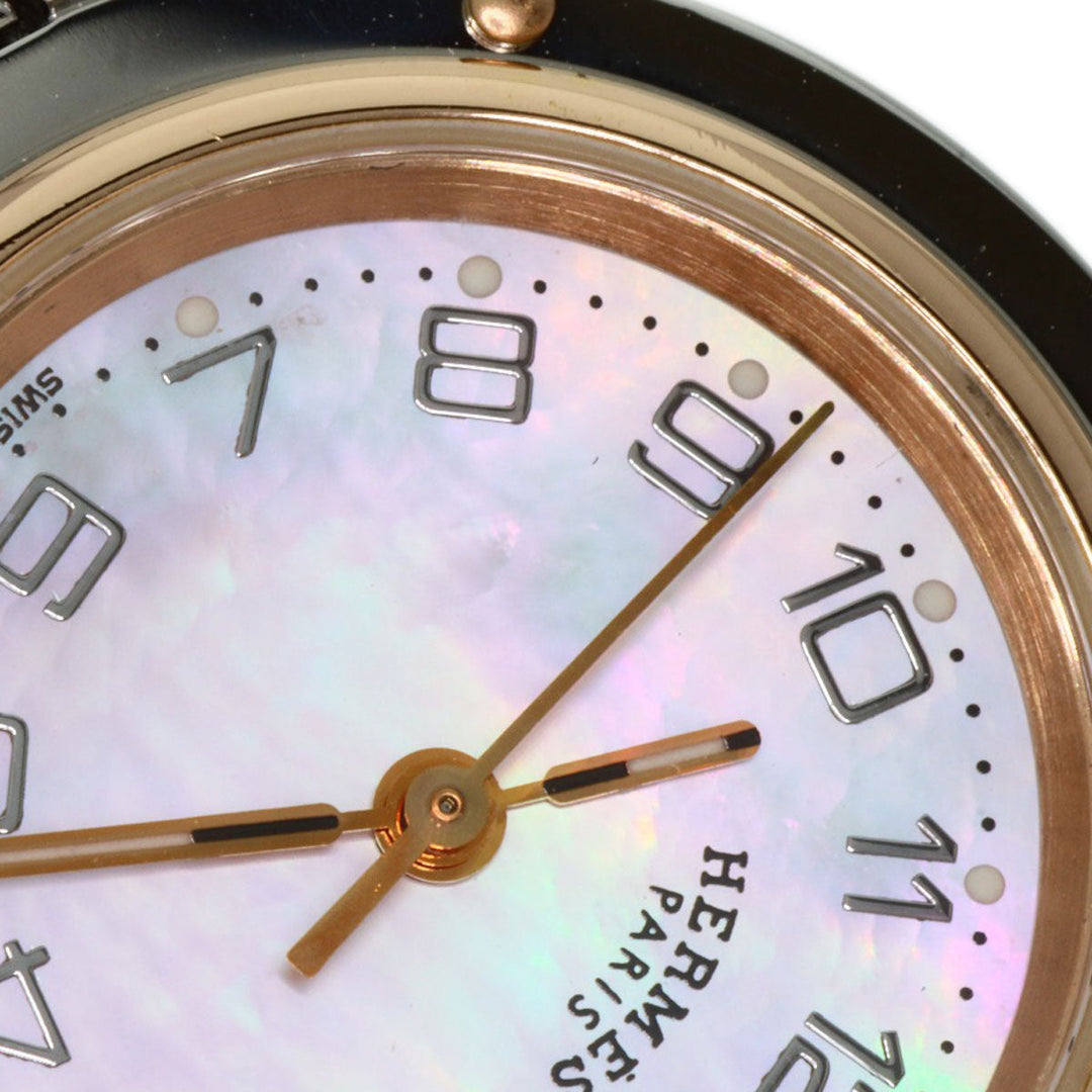 HERMES Watches Quartz CL4.221 Stainless Steel , SSxPGP gold Clipper Nacre New Buckle Pink shell dial Women Used Authentic