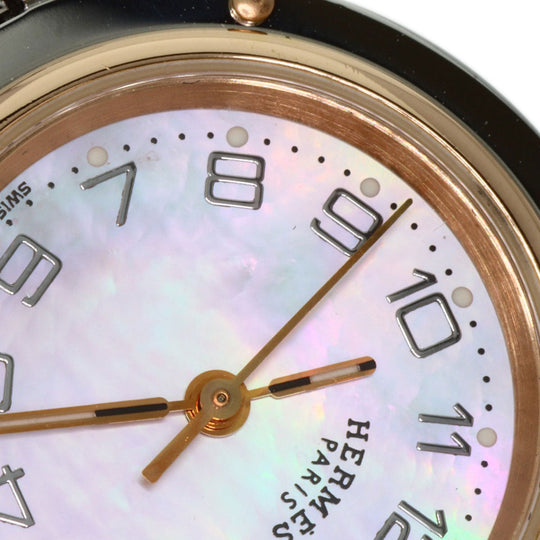 HERMES Watches Quartz CL4.221 Stainless Steel , SSxPGP gold Clipper Nacre New Buckle Pink shell dial Women Used Authentic