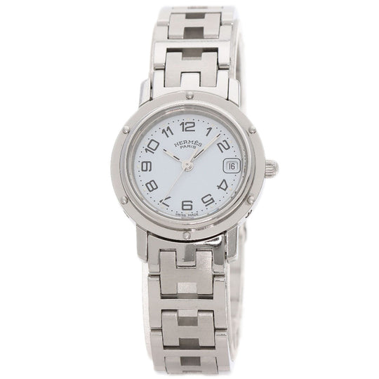 HERMES Watches Quartz CL4.210 Stainless Steel , Stainless Steel Silver Clipper new buckle white dial Women Used Authentic