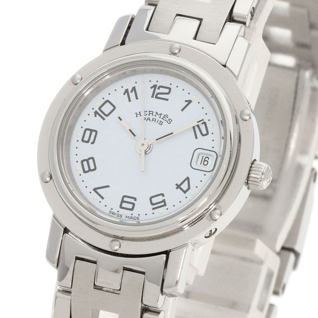 HERMES Watches Quartz CL4.210 Stainless Steel , Stainless Steel Silver Clipper new buckle white dial Women Used Authentic