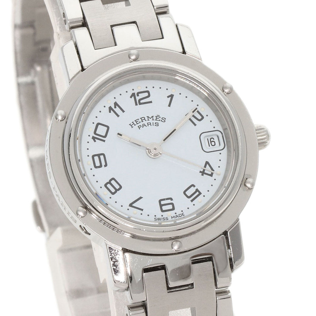 HERMES Watches Quartz CL4.210 Stainless Steel , Stainless Steel Silver Clipper new buckle white dial Women Used Authentic