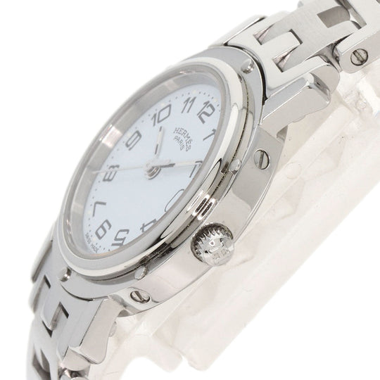 HERMES Watches Quartz CL4.210 Stainless Steel , Stainless Steel Silver Clipper new buckle white dial Women Used Authentic