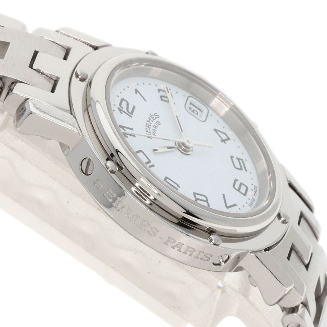 HERMES Watches Quartz CL4.210 Stainless Steel , Stainless Steel Silver Clipper new buckle white dial Women Used Authentic