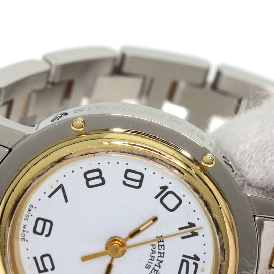 HERMES Watches Quartz CL4.220 Stainless Steel , SSxGP gold Clipper white dial Women Used Authentic