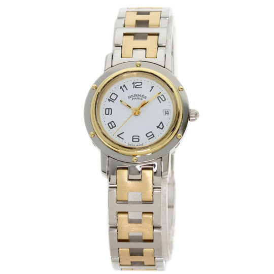 HERMES Watches Quartz CL4.220 Stainless Steel , SSxGP gold Clipper white dial Women Used Authentic