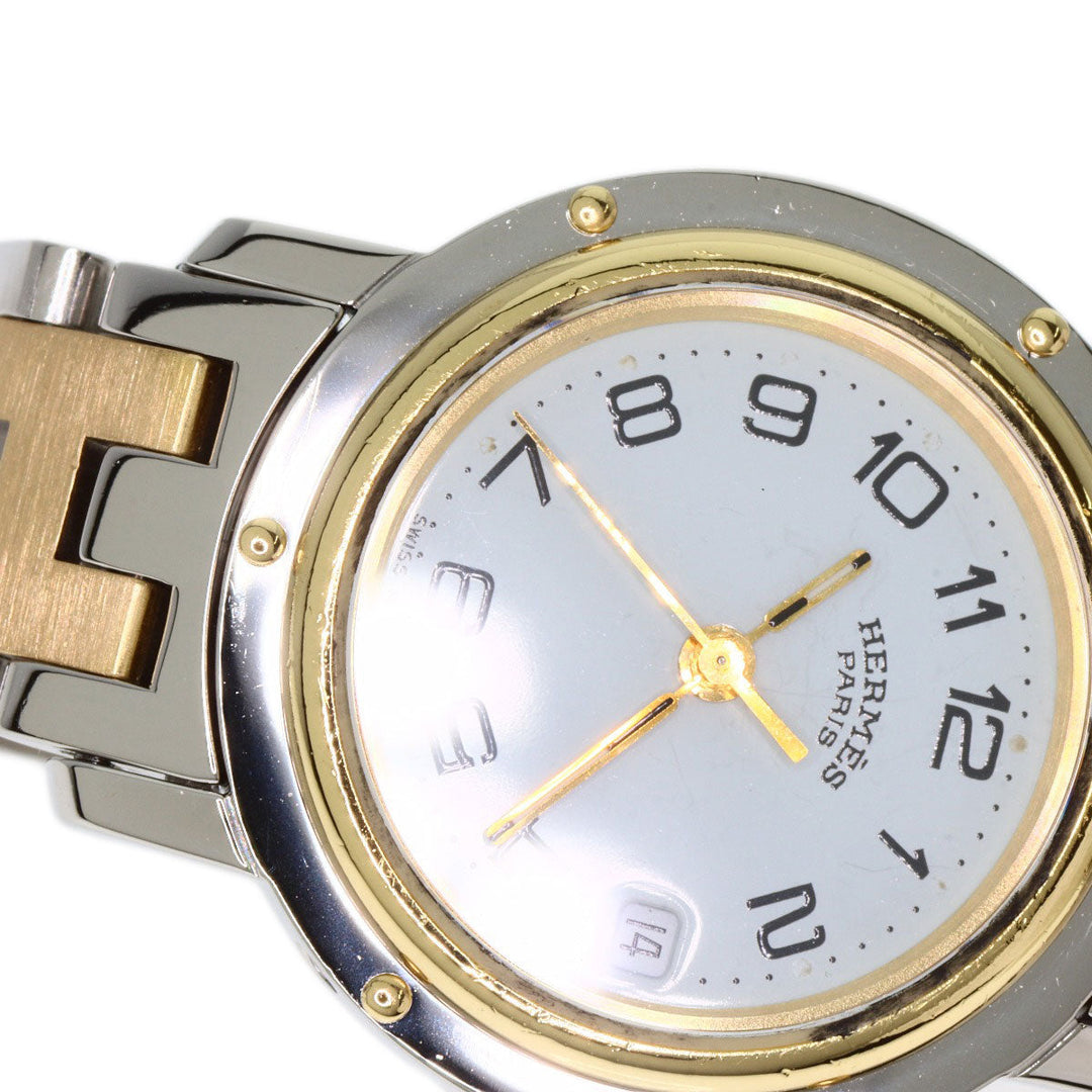 HERMES Watches Quartz CL4.220 Stainless Steel , SSxGP gold Clipper white dial Women Used Authentic