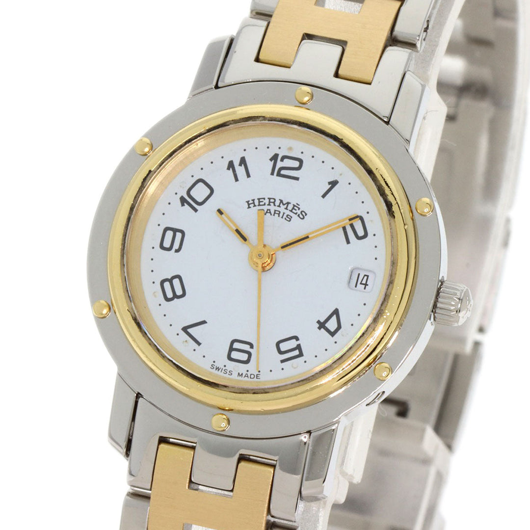 HERMES Watches Quartz CL4.220 Stainless Steel , SSxGP gold Clipper white dial Women Used Authentic