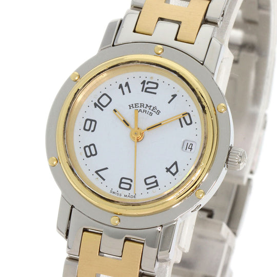 HERMES Watches Quartz CL4.220 Stainless Steel , SSxGP gold Clipper white dial Women Used Authentic