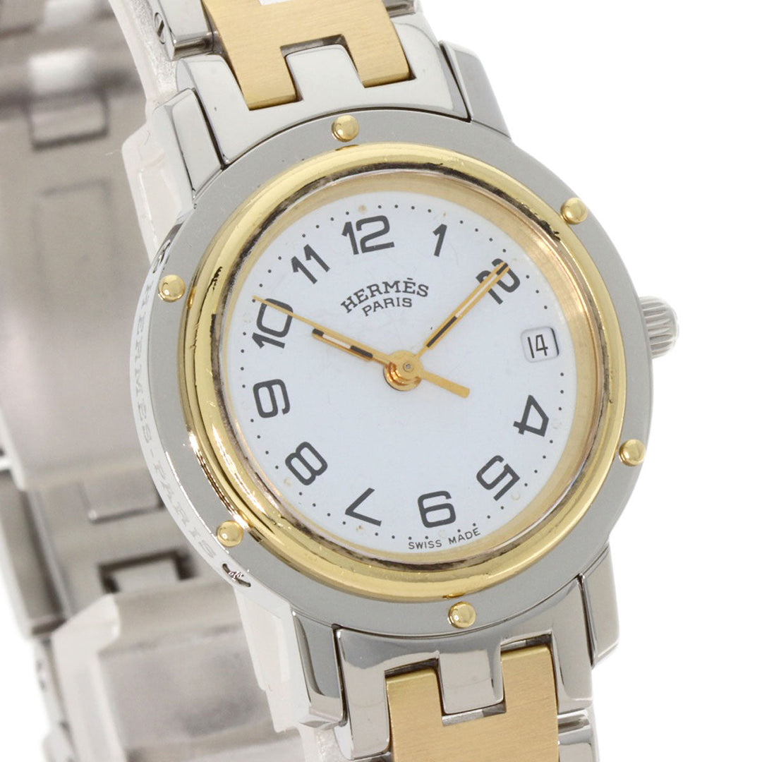 HERMES Watches Quartz CL4.220 Stainless Steel , SSxGP gold Clipper white dial Women Used Authentic