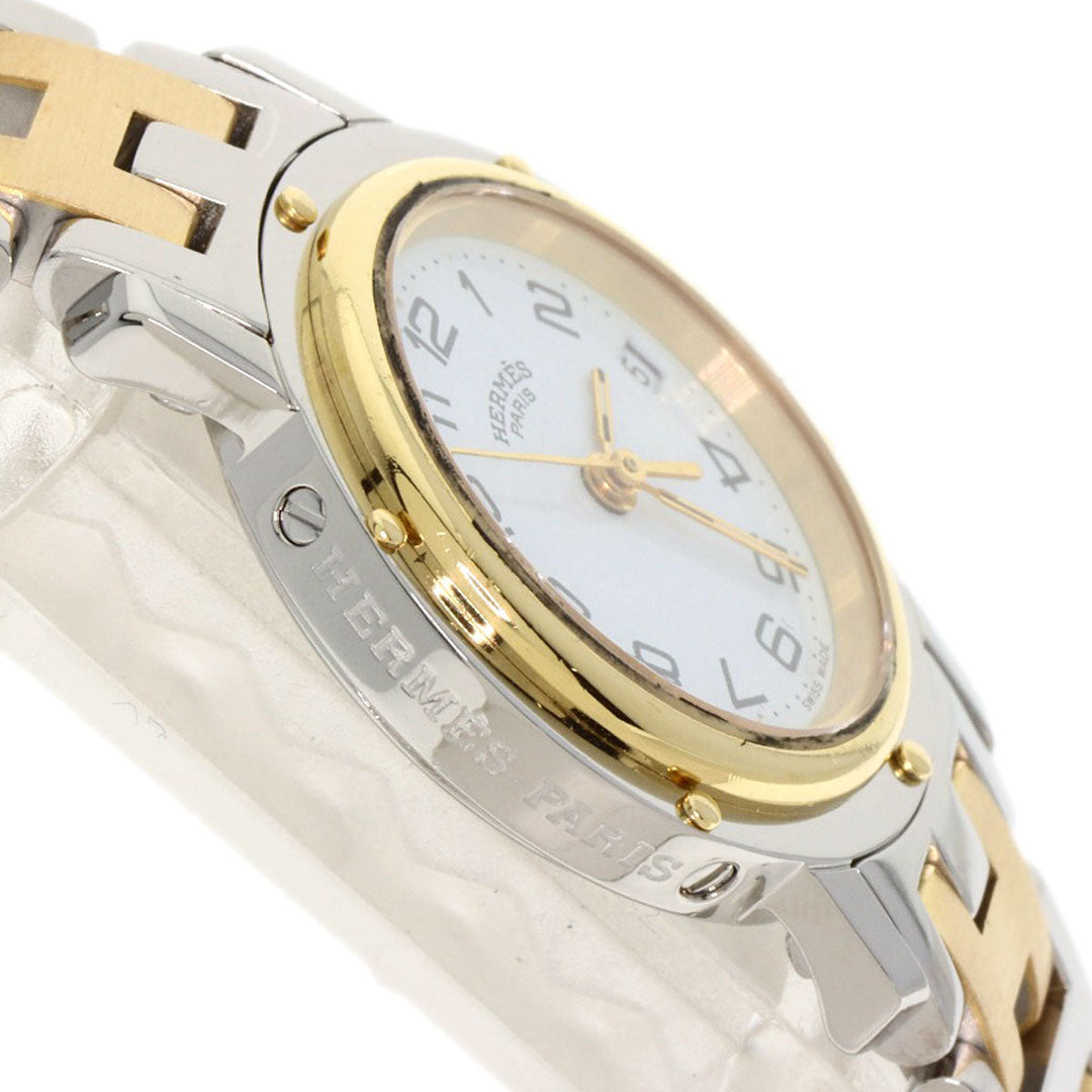 HERMES Watches Quartz CL4.220 Stainless Steel , SSxGP gold Clipper white dial Women Used Authentic