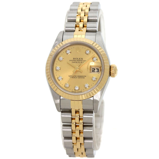 ROLEX Watches Mechanical Automatic 69173G Stainless Steel , SSxK18YG gold Datejust 10P Diamond Champagne Gold dial Women Used Authentic