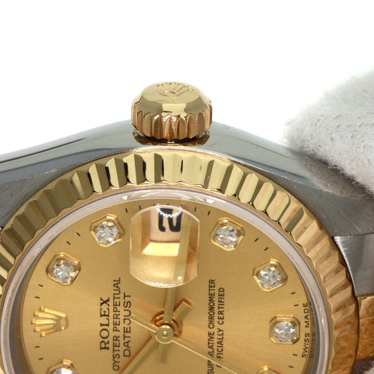 ROLEX Watches Mechanical Automatic 69173G Stainless Steel , SSxK18YG gold Datejust 10P Diamond Champagne Gold dial Women Used Authentic