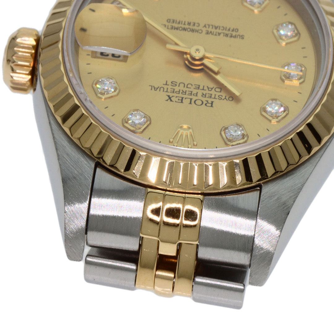 ROLEX Watches Mechanical Automatic 69173G Stainless Steel , SSxK18YG gold Datejust 10P Diamond Champagne Gold dial Women Used Authentic
