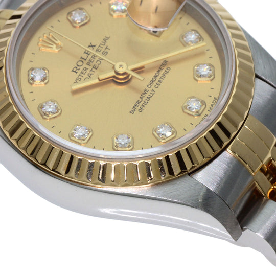 ROLEX Watches Mechanical Automatic 69173G Stainless Steel , SSxK18YG gold Datejust 10P Diamond Champagne Gold dial Women Used Authentic