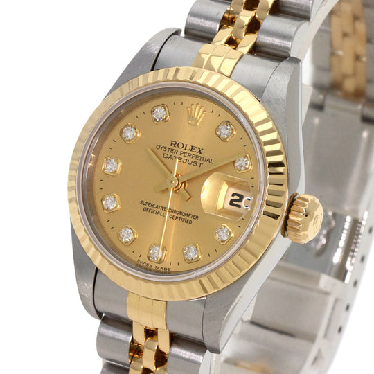 ROLEX Watches Mechanical Automatic 69173G Stainless Steel , SSxK18YG gold Datejust 10P Diamond Champagne Gold dial Women Used Authentic