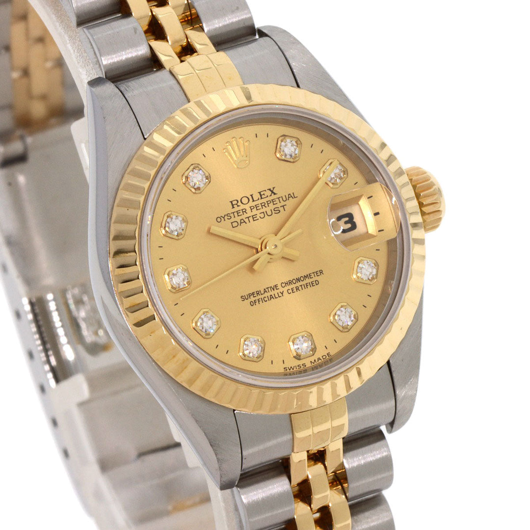 ROLEX Watches Mechanical Automatic 69173G Stainless Steel , SSxK18YG gold Datejust 10P Diamond Champagne Gold dial Women Used Authentic