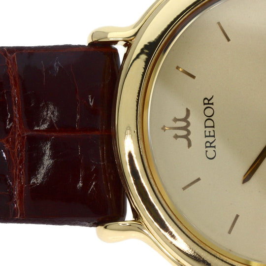 SEIKO Watches Quartz 7770-6020 K18YG, leather gold CREDOR gold dial mens Used Authentic