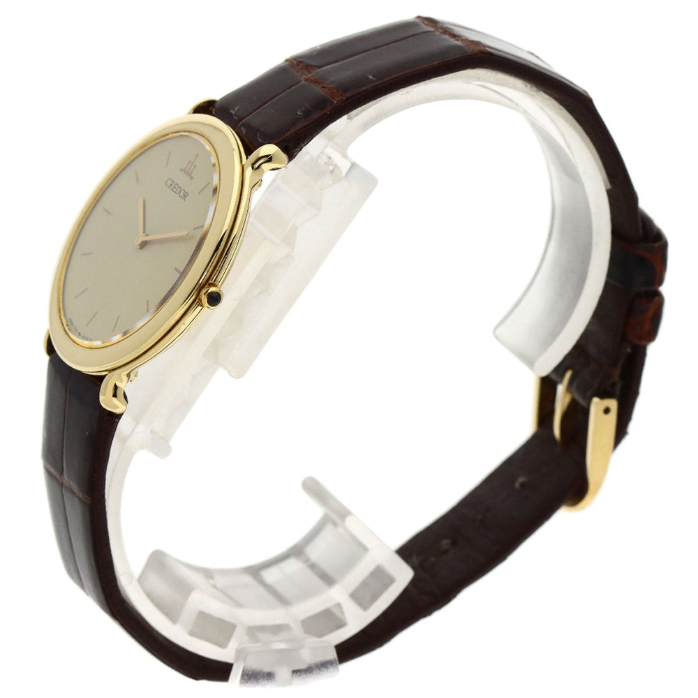 SEIKO Watches Quartz 7770-6020 K18YG, leather gold CREDOR gold dial mens Used Authentic
