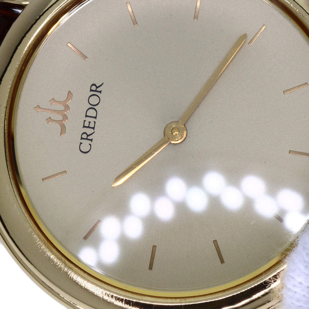 SEIKO Watches Quartz 7770-6020 K18YG, leather gold CREDOR gold dial mens Used Authentic