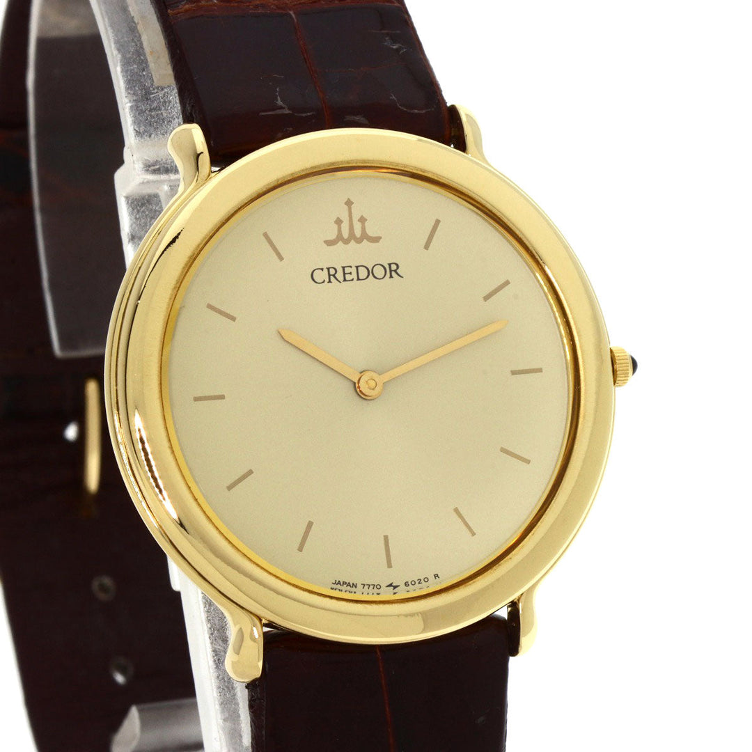 SEIKO Watches Quartz 7770-6020 K18YG, leather gold CREDOR gold dial mens Used Authentic