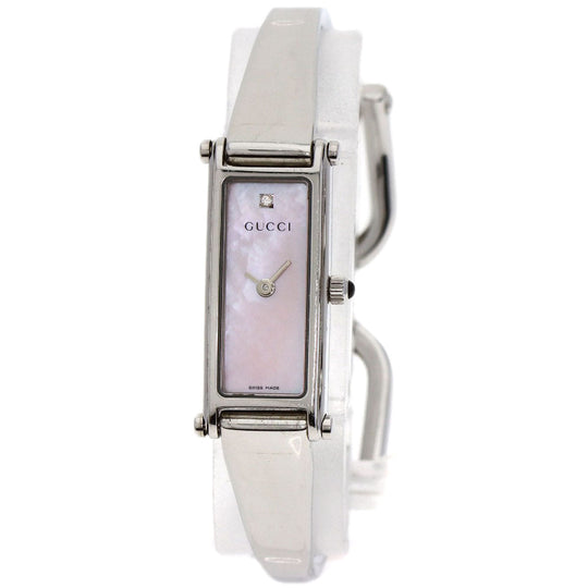 GUCCI Watches Quartz 1500L Stainless Steel , Stainless Steel Silver Square Face 1P Diamond Pink shell dial Women Used Authentic